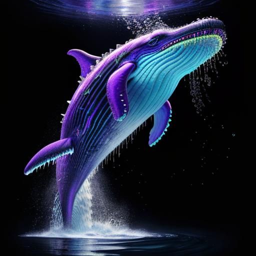 Cosmic Whale in Blueberry Sea, Hyperrealistic Illustration
