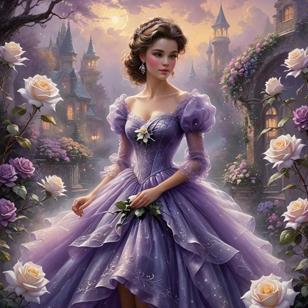 Purple Dress with White Rose, Ethereal Fantasy Art