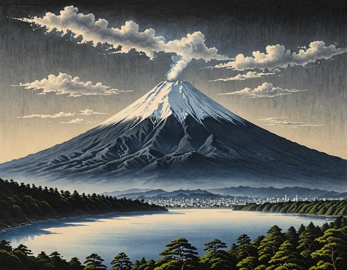 Mount Fuji Chalk Drawing in Ukiyo-e Style