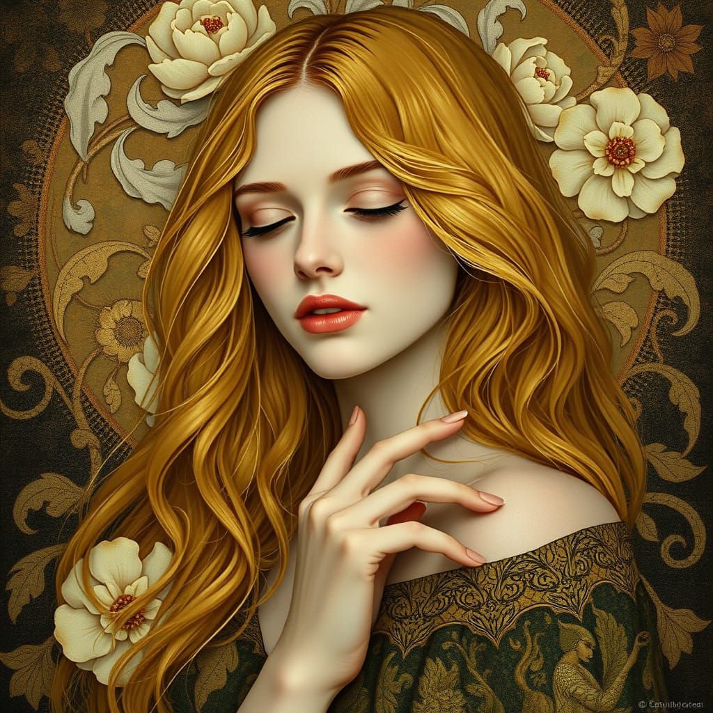 Golden Goddess in Whispers of Art Nouveau