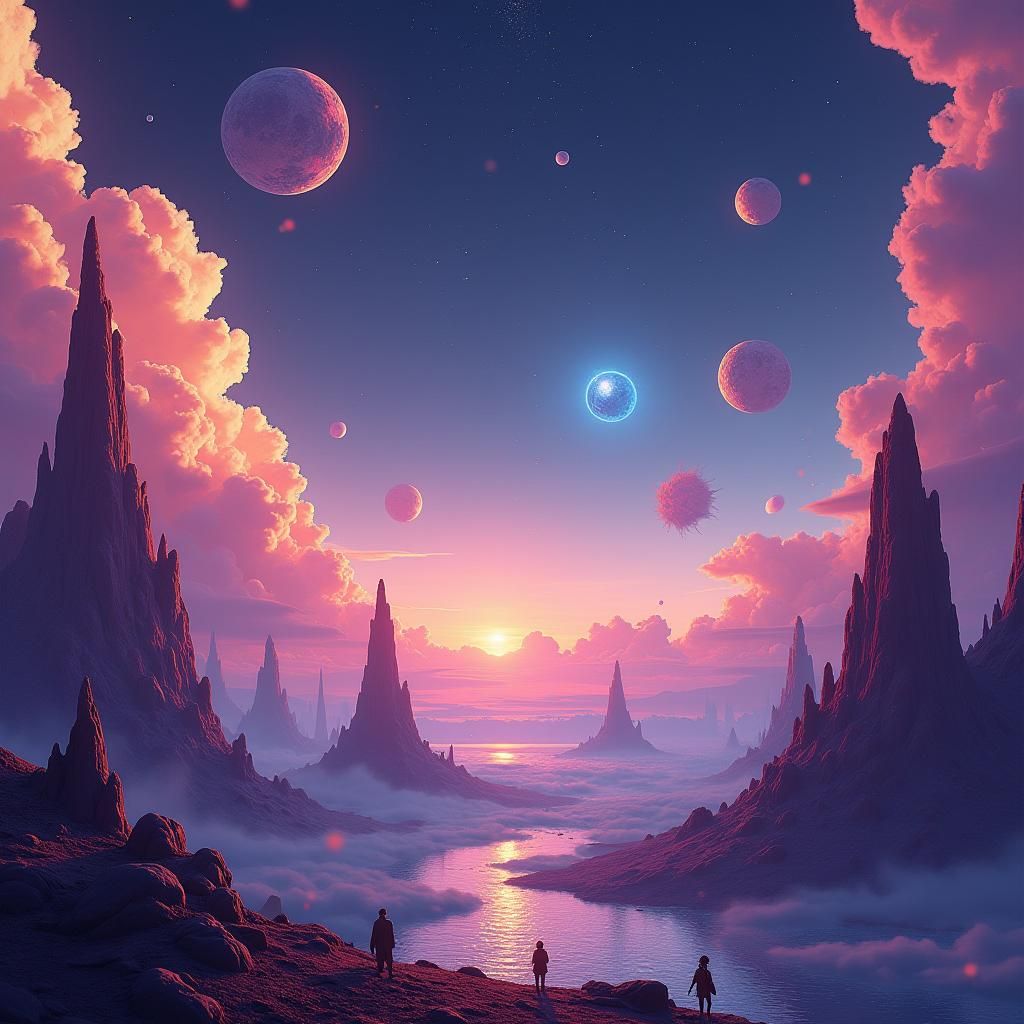 Fantastical Outer Space Scene in a Futuristic Style