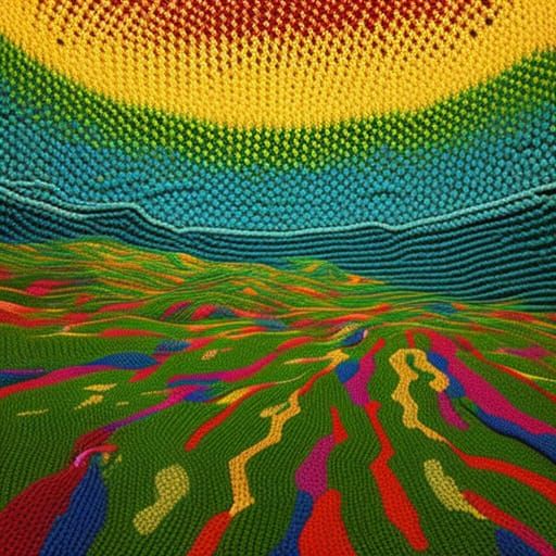 entire landscape crafted from yarn meticulous crochet imitat...