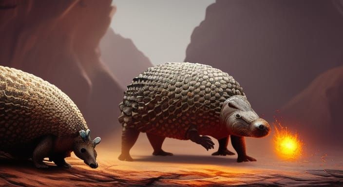 Volcanic Armadillo in Detailed Matte Painting Style