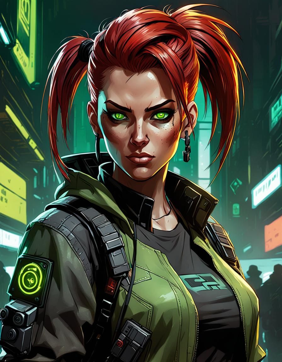 Cyberpunk Hacker Girl Portrait in Comic Style