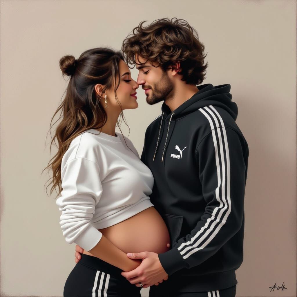 Tender Moment: Pregnant Woman and Partner Embrace
