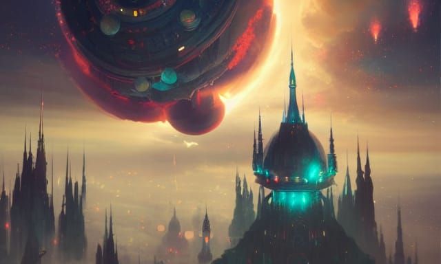 Cosmic City in Outer Space Painting