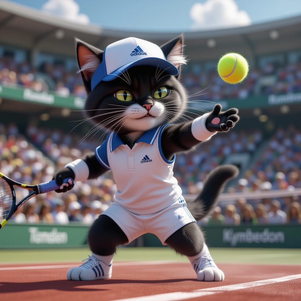 Hyperrealistic Kitten Tennis Player at Wimbledon
