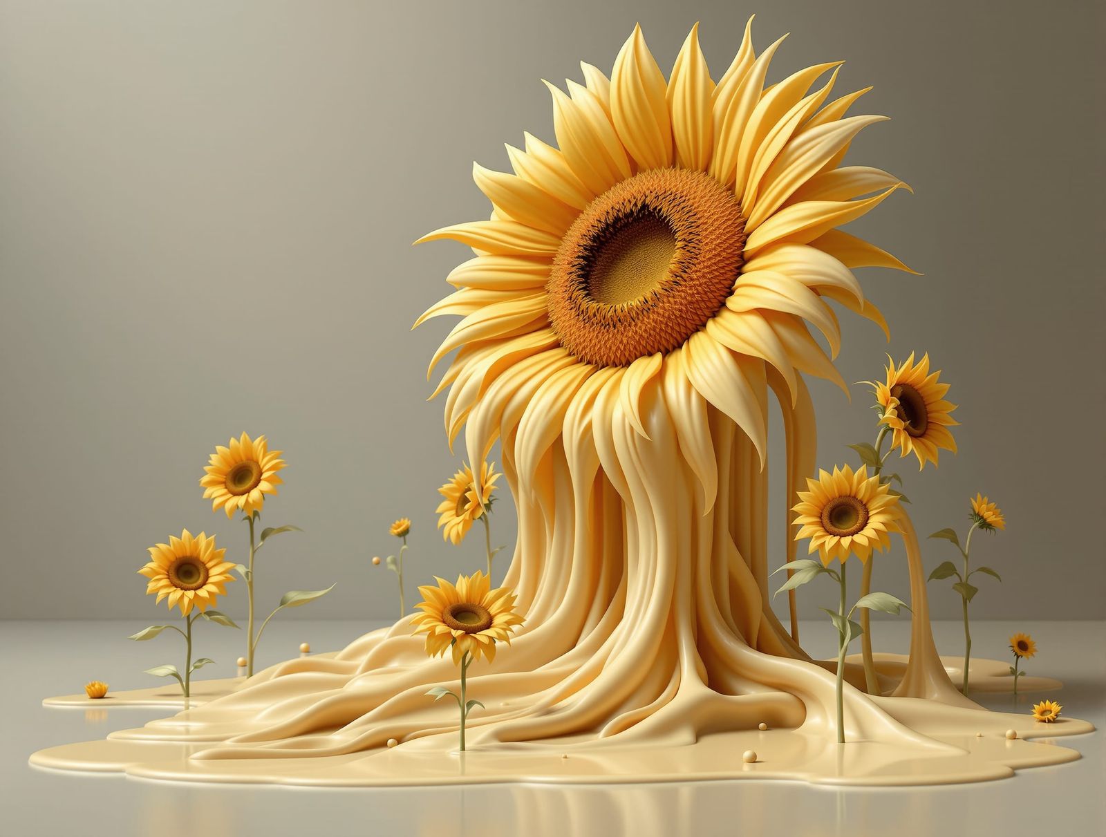 Surreal Cream and Caramel Sunflower Macro Art