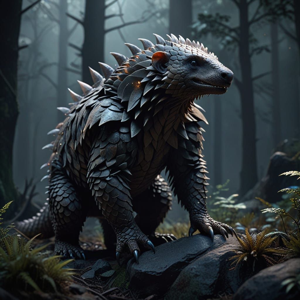 Pangolin-Bear Hybrid in Dark Fantasy Style