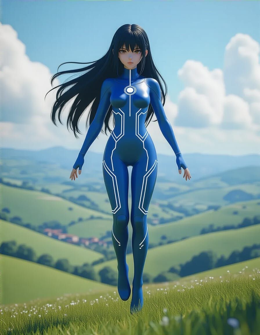 Anime Wizard Levitates Above Green Hills