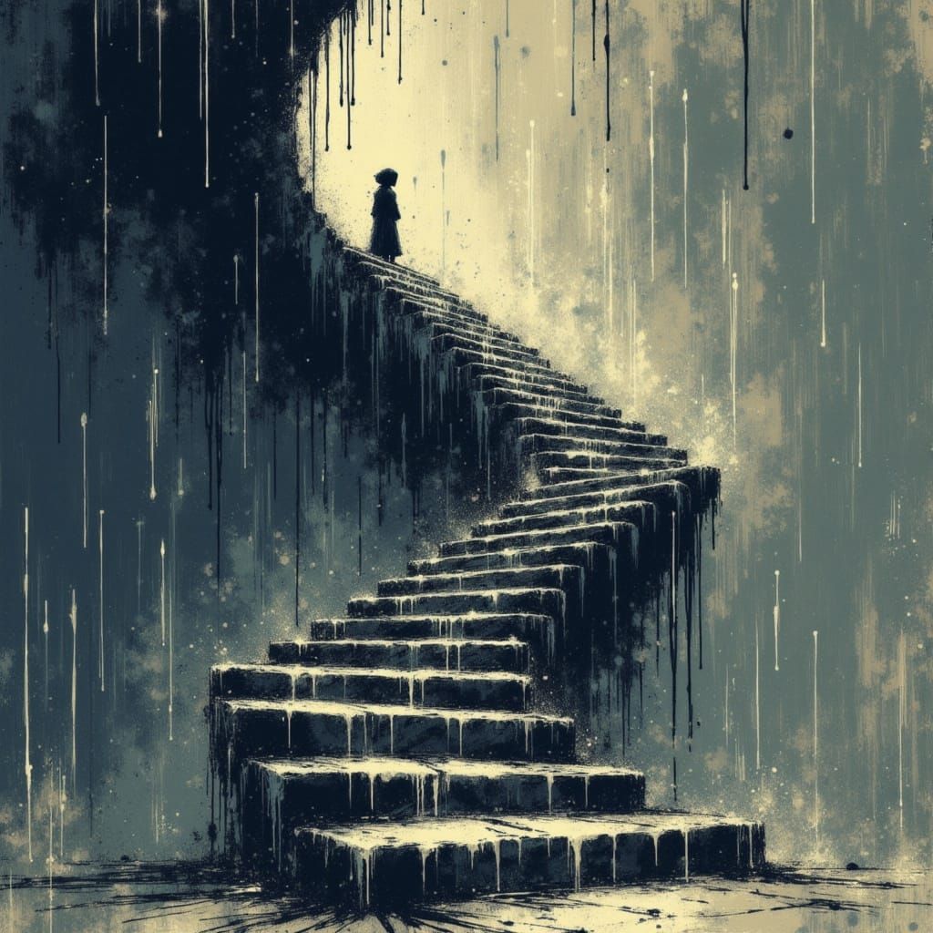 Endless Spiraling Staircase with Mysterious Figure