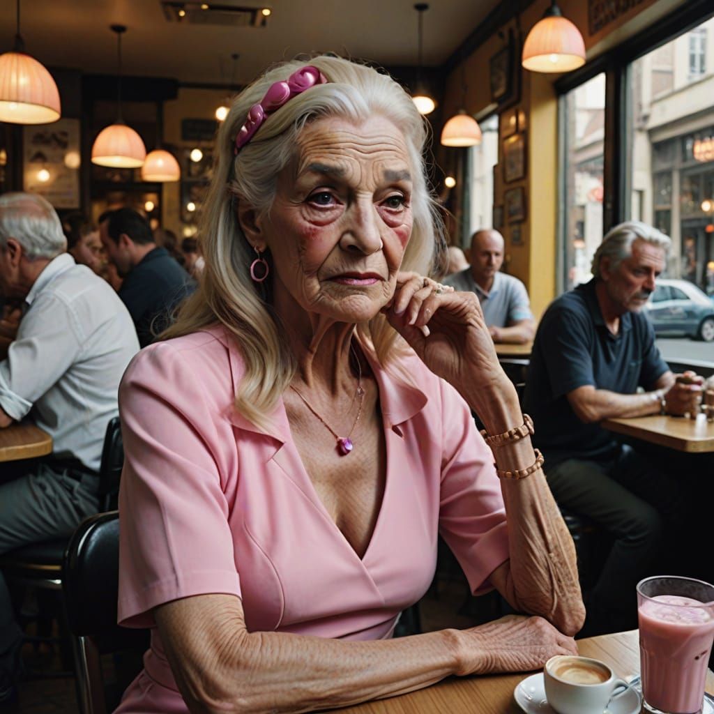 Transvestite Posing in Cafe: Cinematic Film Still
