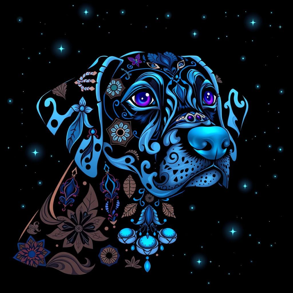 Stylized Dalmatian Head with Glowing Blue Tones