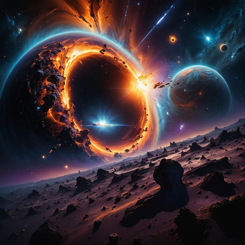 Cosmic Black Hole Swallowing Stars in Explosion of Color