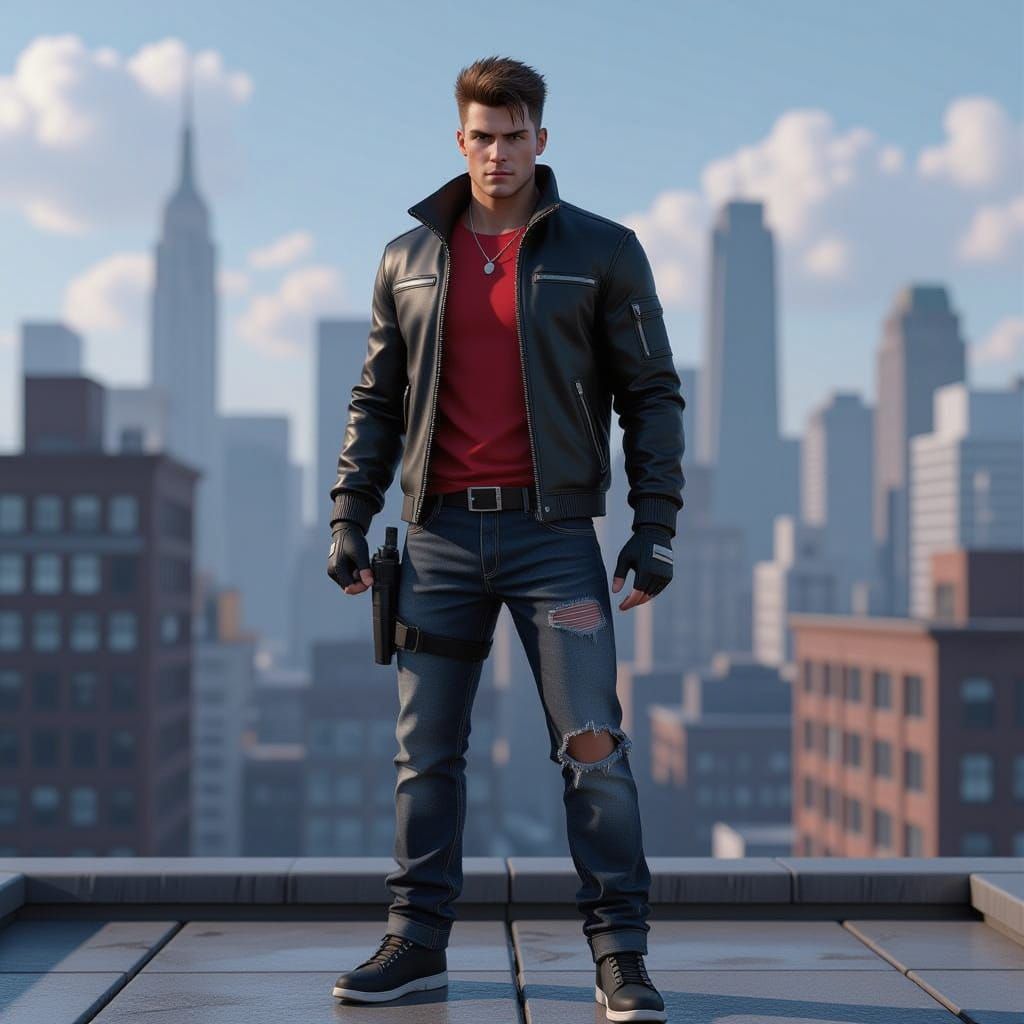 Jason Todd on Gotham Rooftop in Semi-Realistic Anime Style