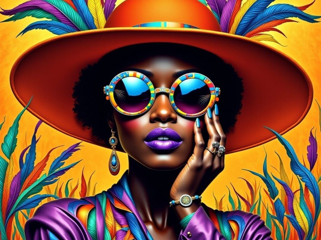 Elegant Senior Woman in Vibrant Orange Hat and Sunglasses