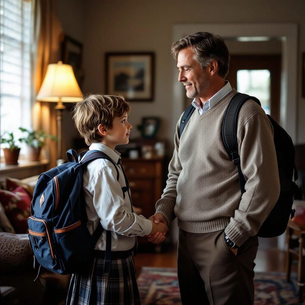 Father and Son Goodbye in Photorealistic Style