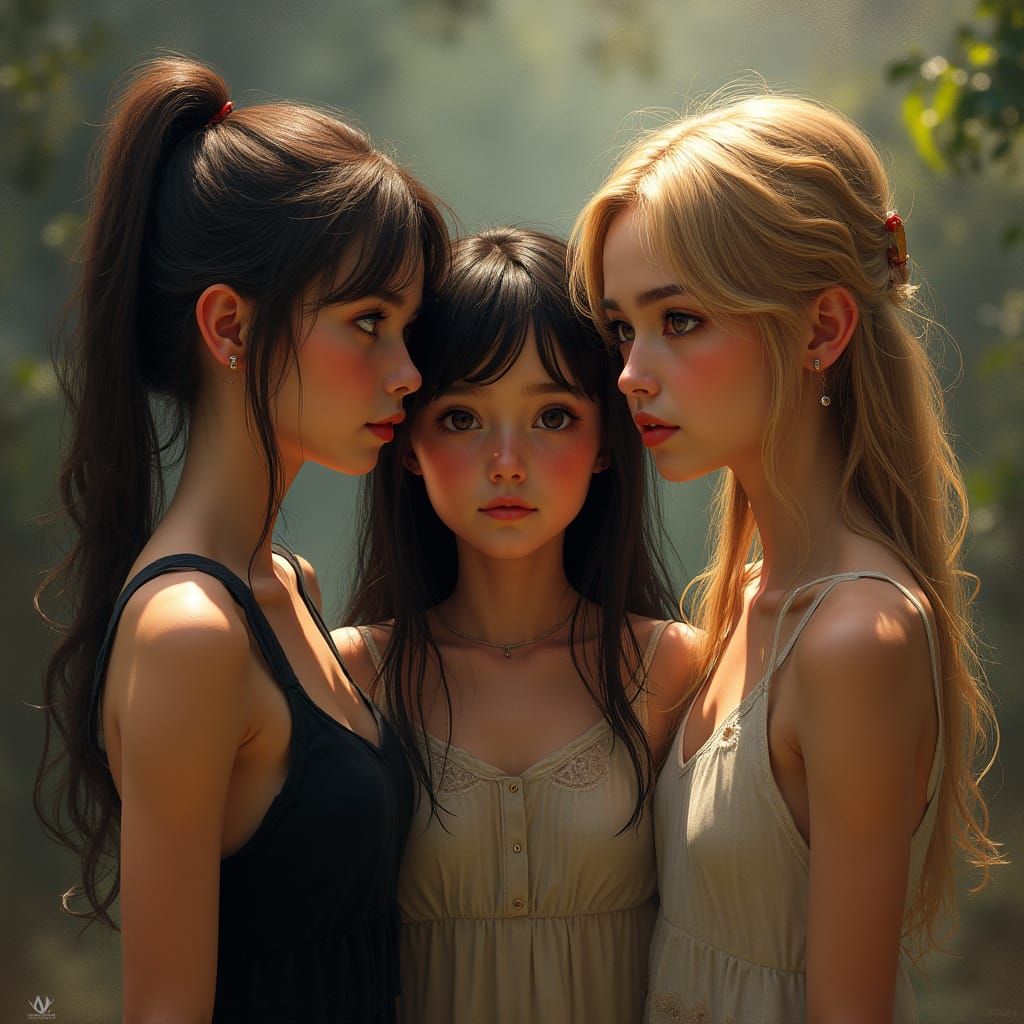 Detailed Portrait of Three Girls in Artgerm Style