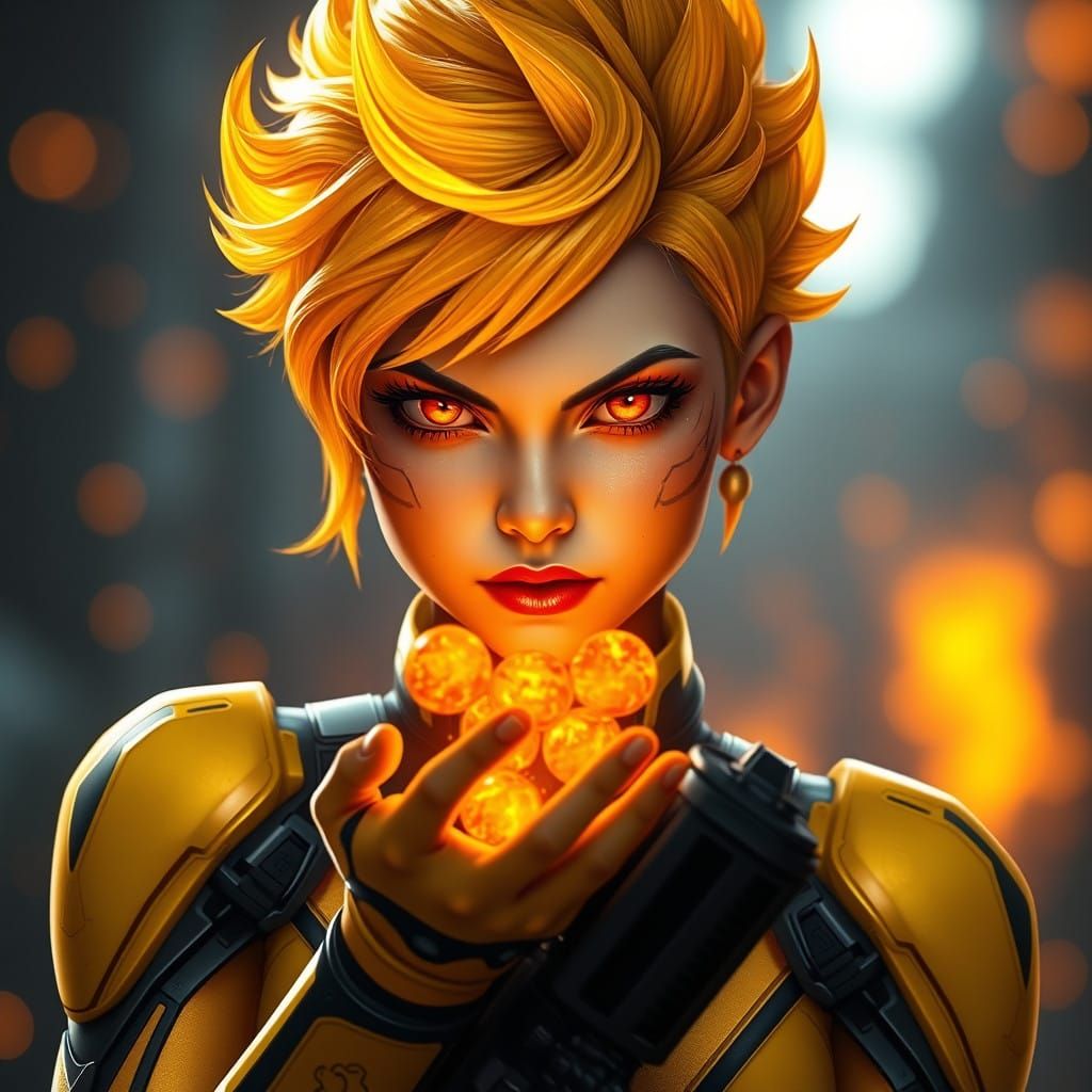 Glowing Phoenix Warrior in Futuristic Armor