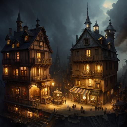 Steampunk French Village Diorama in Glass Jar