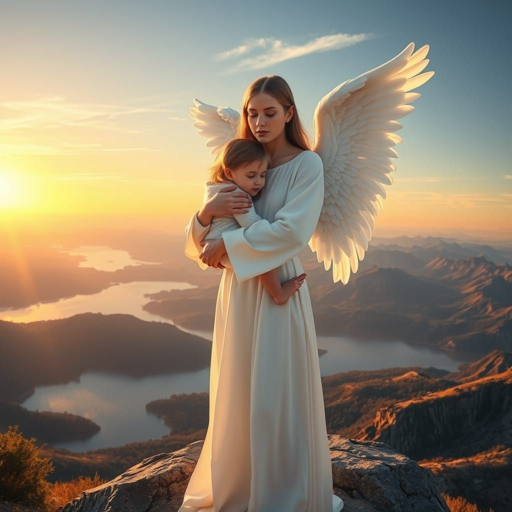 Serene Angel's Comfort, a Hyperrealistic Painting