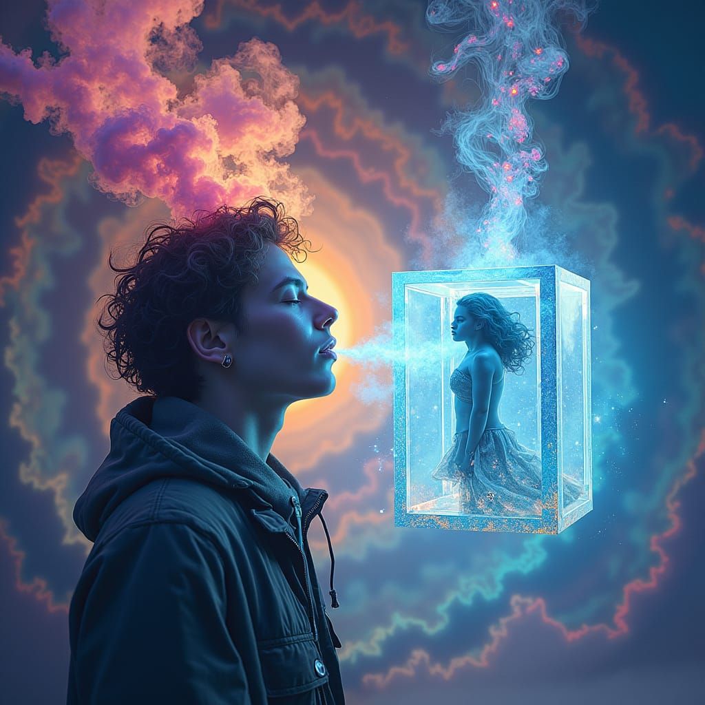 Cosmic Traveler in Hyperspace Vortex: Psychedelic Astral Art