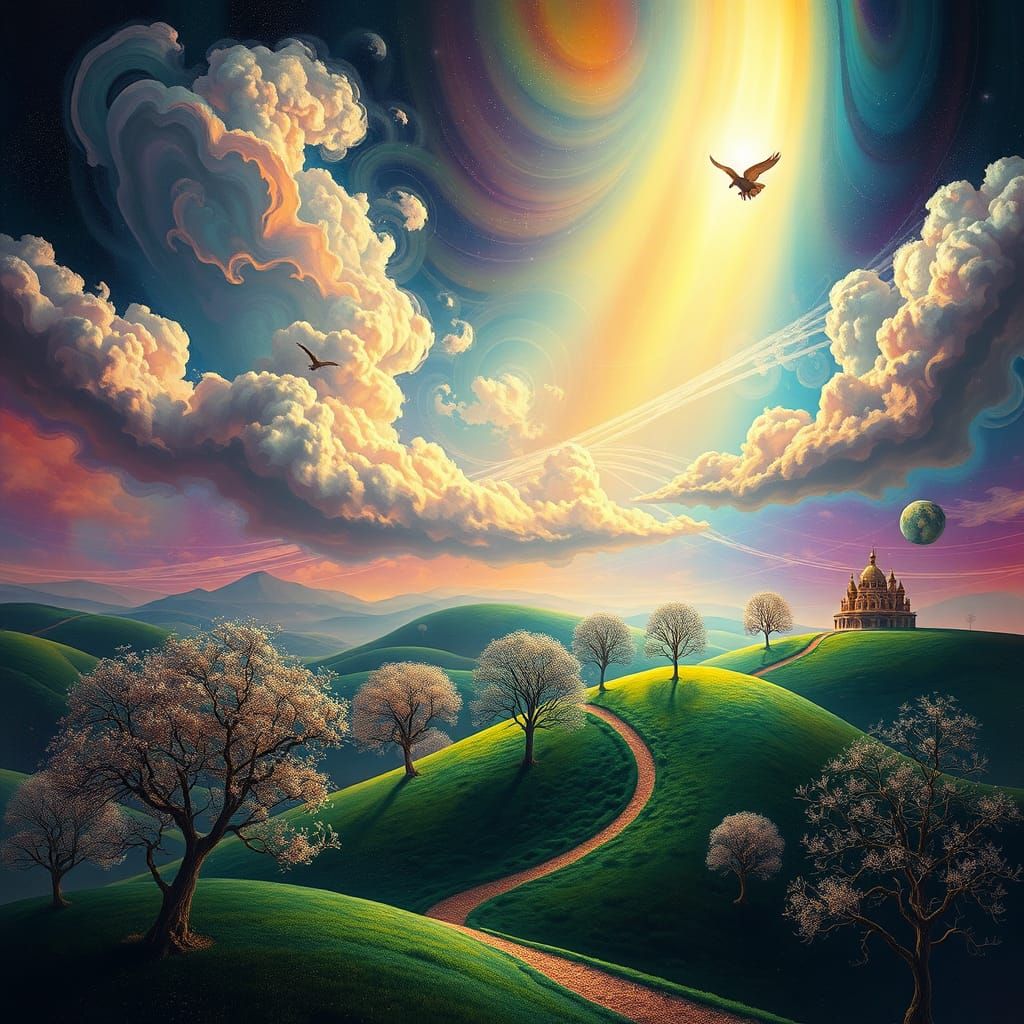 Dreamlike Surreal Realm in Vibrant, Swirling Patterns