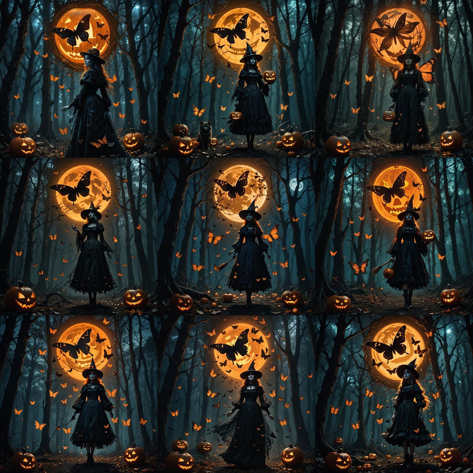 Creepy Butterfly Witch in Dark Forest: Gothic Art