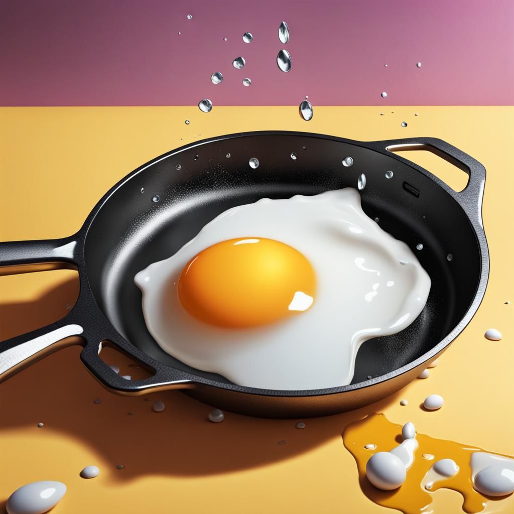 Hyperrealistic Egg Crying in Skillet: Splash Art