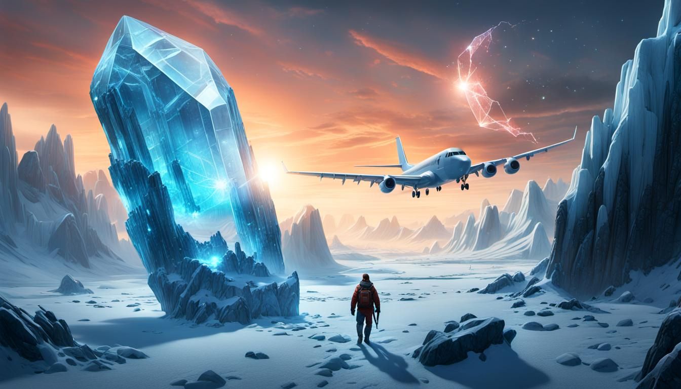 Mi-Go Carrying Crystal on Icy Plane: Digital Matte Painting
