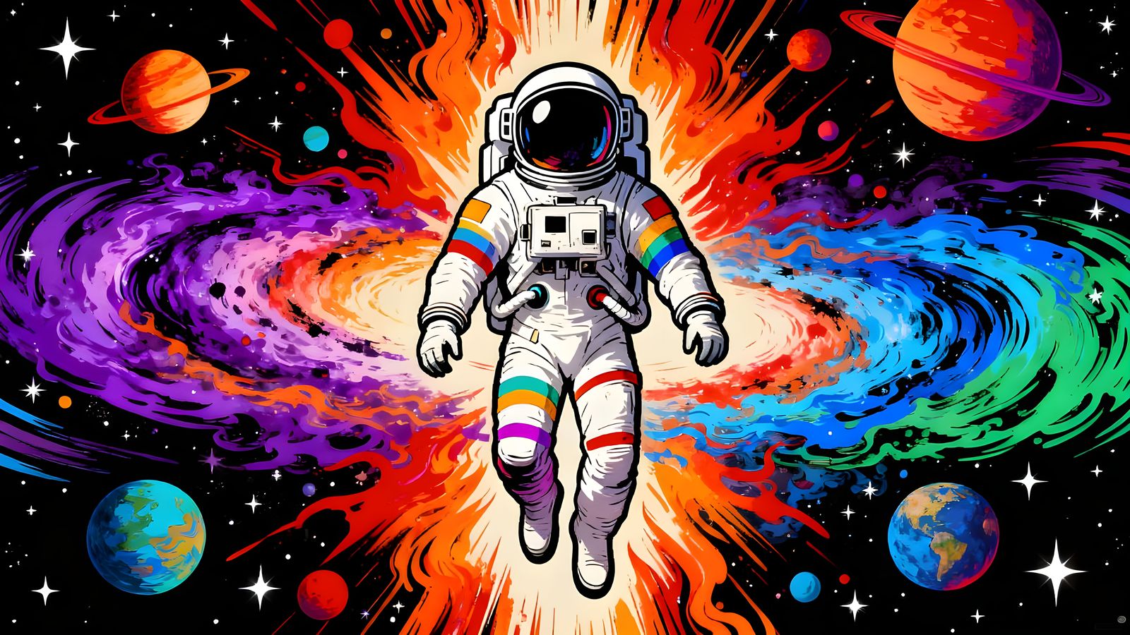 Psychedelic Astronaut Amidst Cosmic Energy Bursts