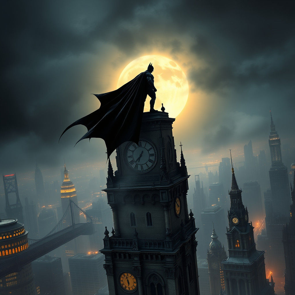 Batman on Gotham Clock Tower, Cinematic Concept Art
