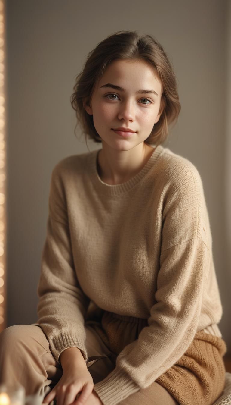 Cozy Portrait of Young Woman in Digital Art Style