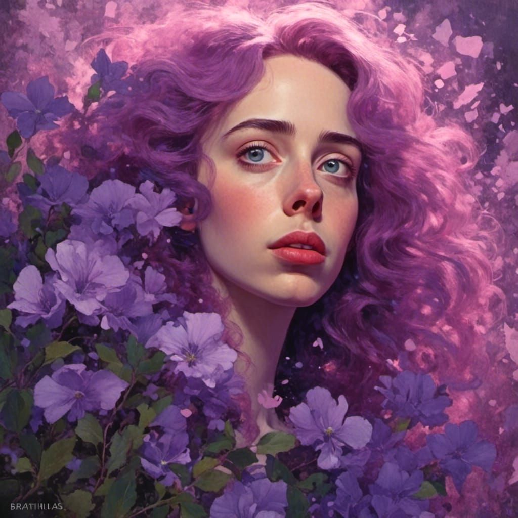 Inked Portrait of Trans Woman as Violet Flower