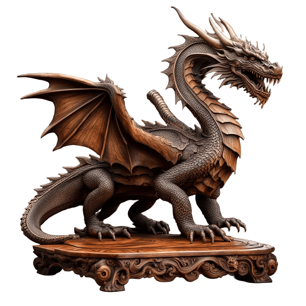 Hyperrealistic Wooden Dragon on Ornate Base