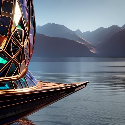 Stained Glass Boat with Intricate Sci-Fi Details