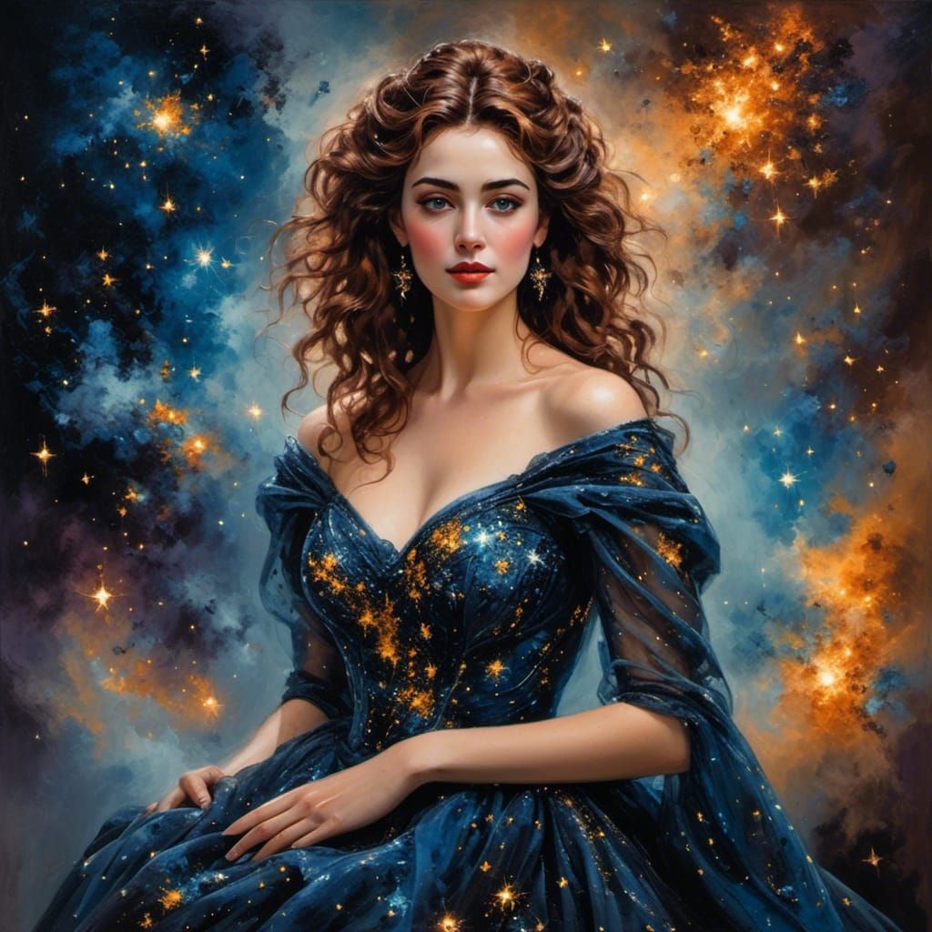 Starlit Portrait of a Beautiful Woman in Paint Splatters