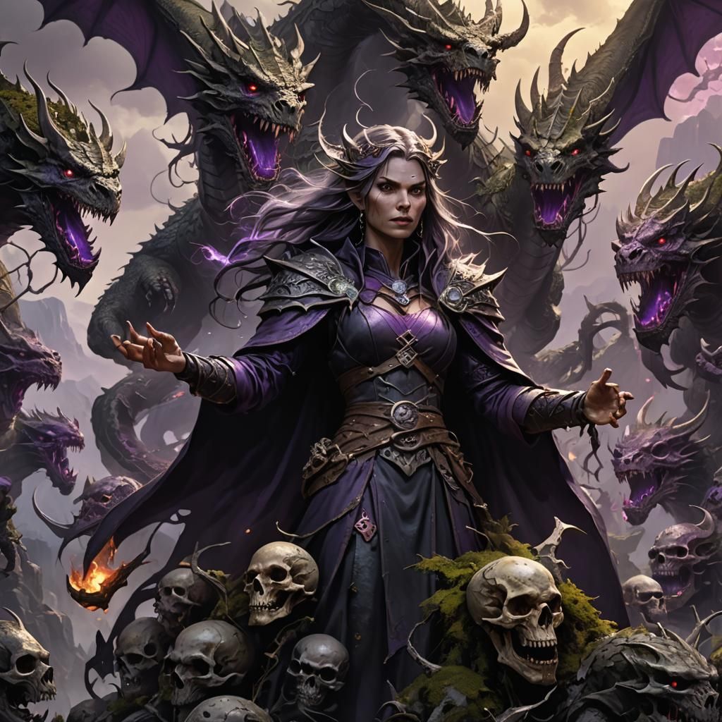 Epic Sorceress Summons Dragon in Dark Fantasy Art