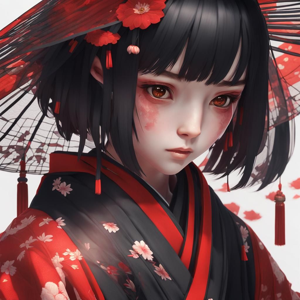 Japanese Woman in Kimono: 3D Anime Art
