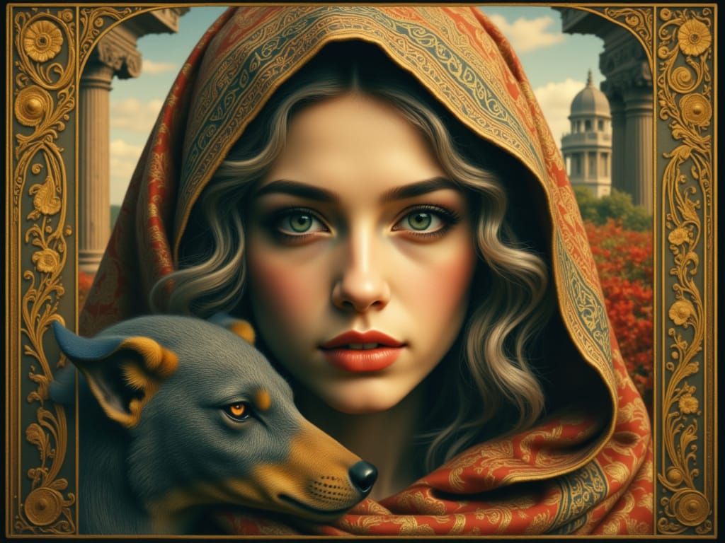 Detailed Portrait with Spirit Animal in Fantasy Realism