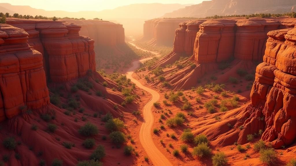 Red Rock Canyon: Drone's-Eye View in Unreal Engine Style