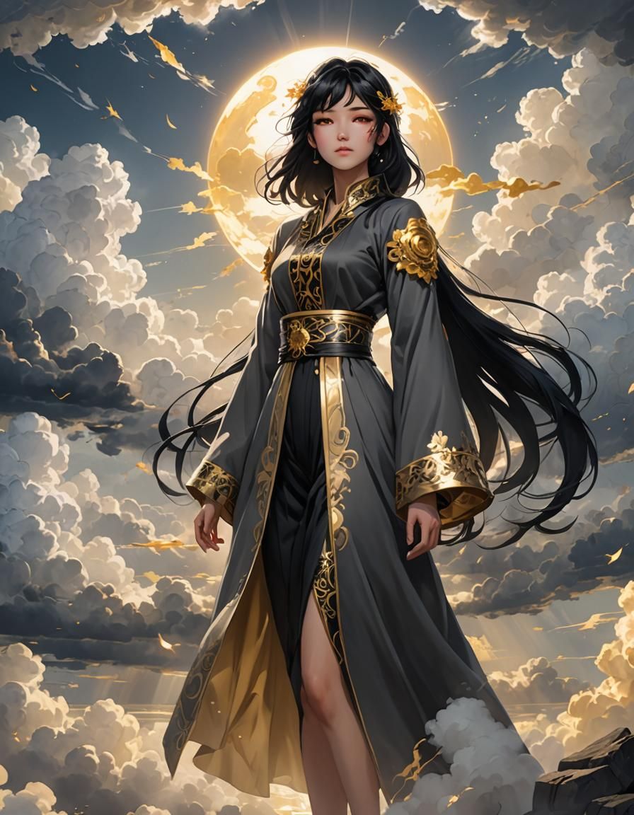 Ethereal Woman in Dreamlike, Heavenly Setting