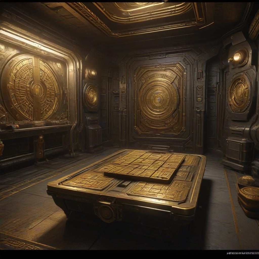 Futuristic Vault with Alien Figures in Sci-Fi Style