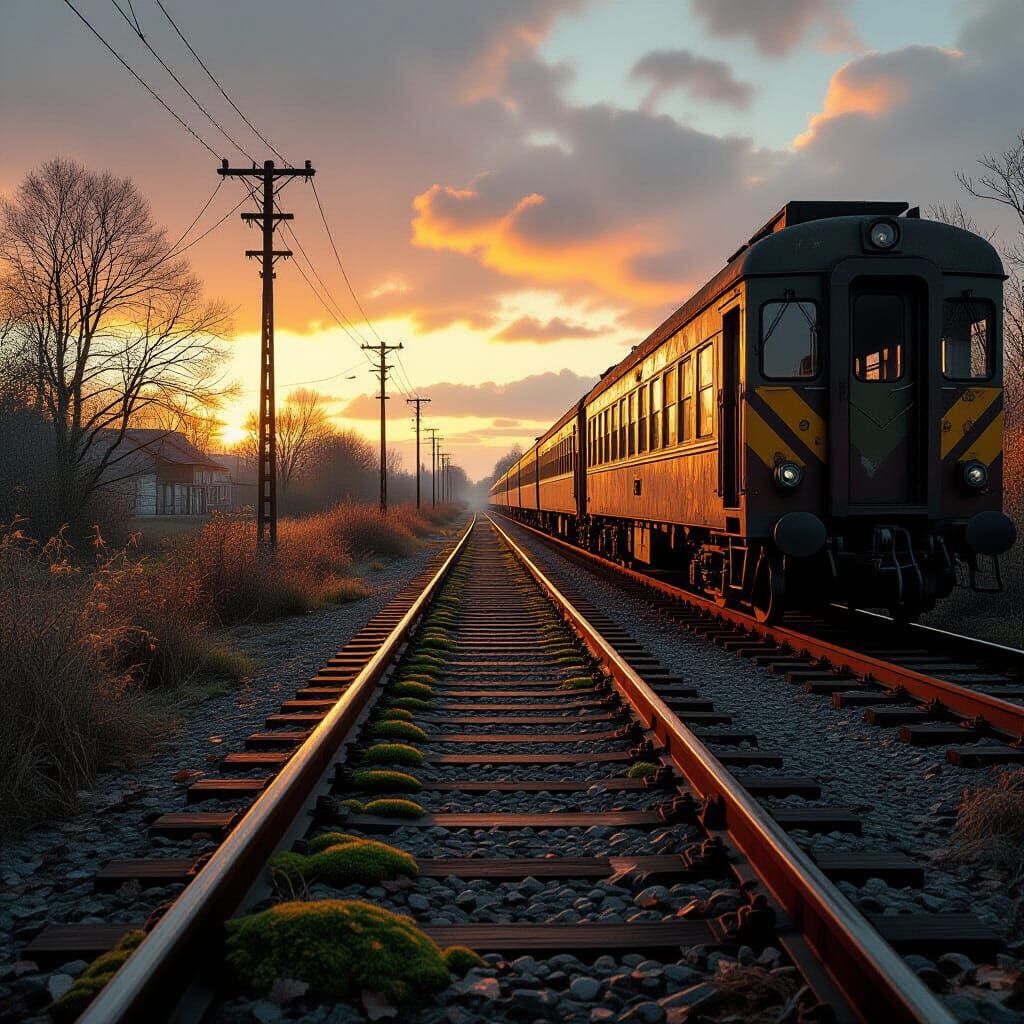 Overgrown Railway Station at Golden Hour