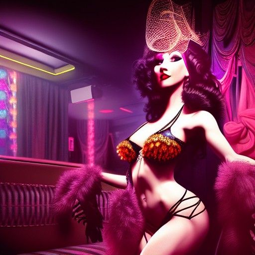 Hyperrealistic Burlesque Dancer in Nightclub Scene