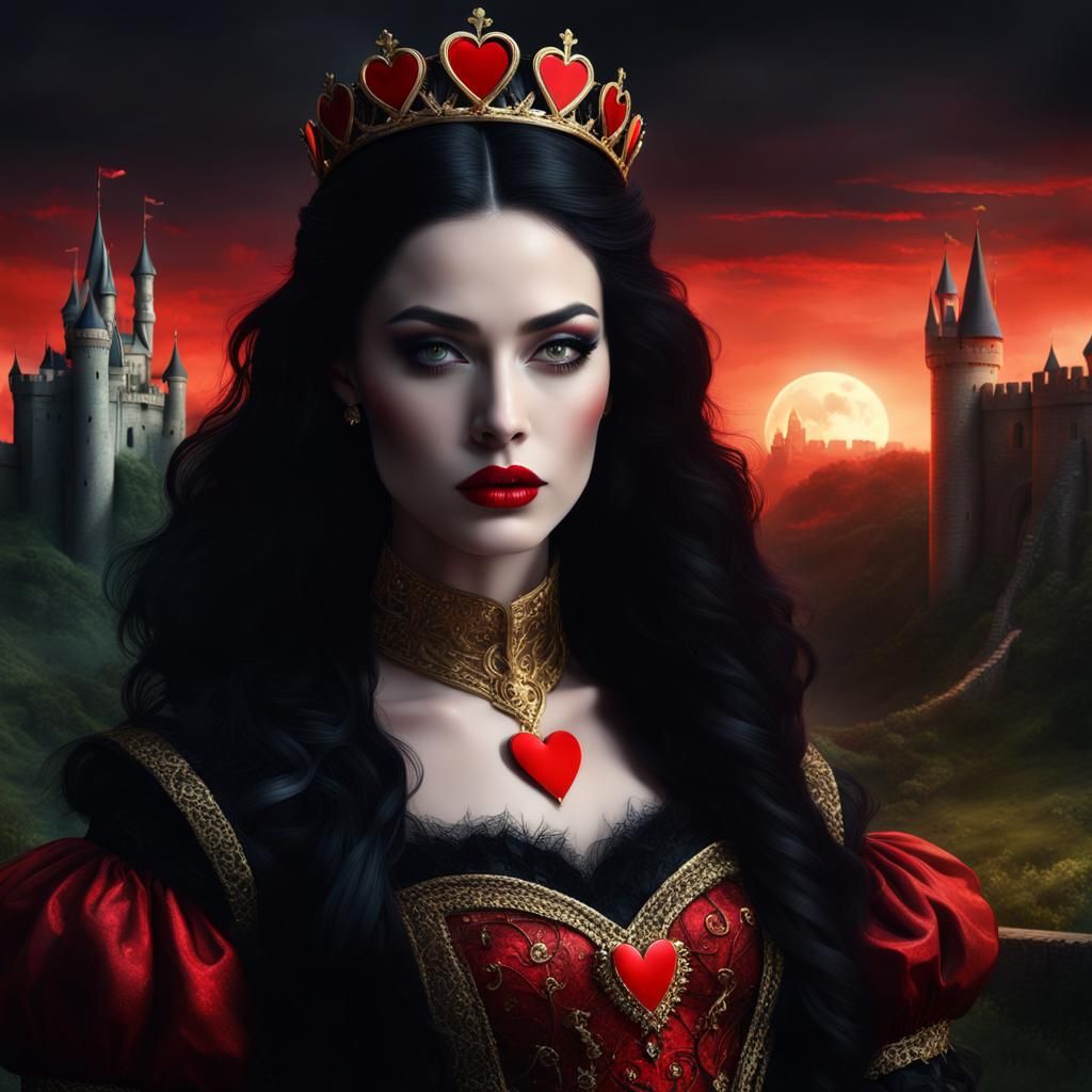 Elegant Queen of Hearts in Castle, Digital Art