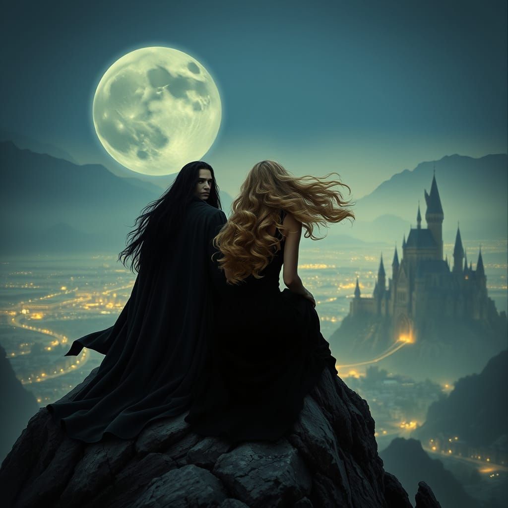 Dark Wizard Observes Kingdom in Digital Art Style