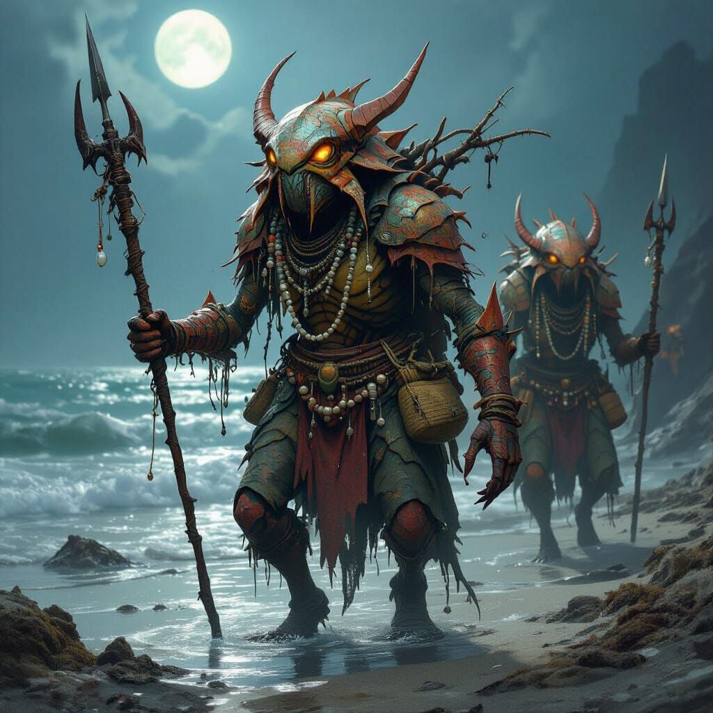 Crabfolk Emerge from Moonlit Tidal Shallows