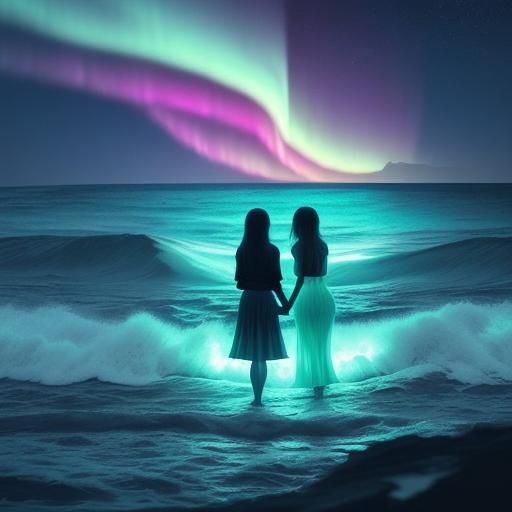 Bioluminescent Ocean Aurora: Glowing Neon Night