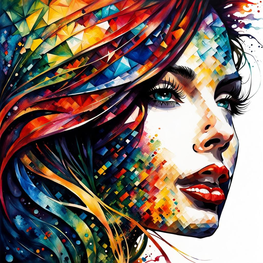 Abstract Mermaid Silhouette in Watercolor Style